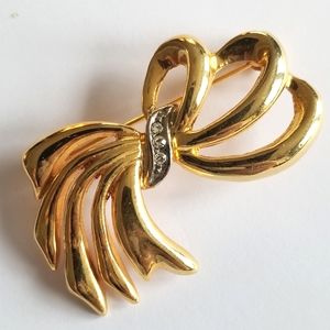 Vintage Swarovski bow brooch gold tone pin